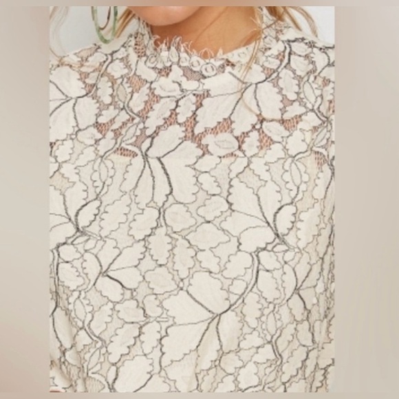 H&M Sheer Sheath Lace Dresses Cream with black detailing back ribbon tie Lined - Picture 12 of 17